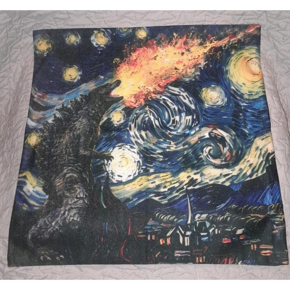Godzilla King of the Monsters Van Gogh Starry Night Throw Pillow Case Decorative
